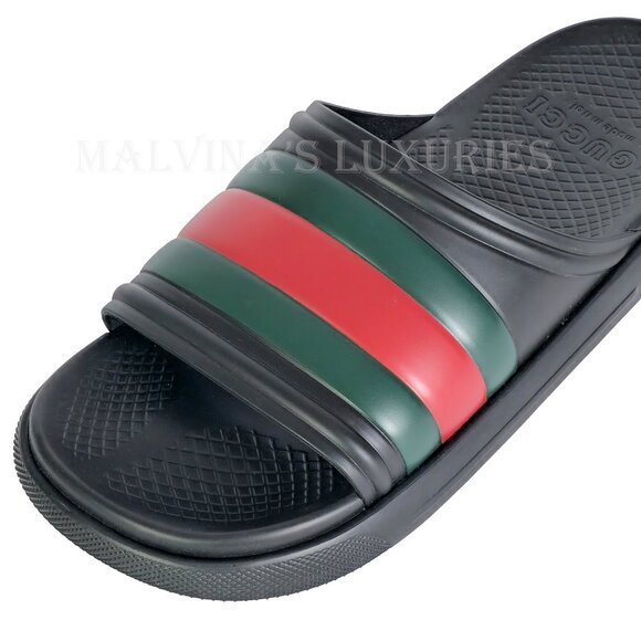 GUCCI SHOES MENS BLACK RUBBER ACE SLIDE SANDAL w WEB DETAIL sz 7G 7.5 US main image 10